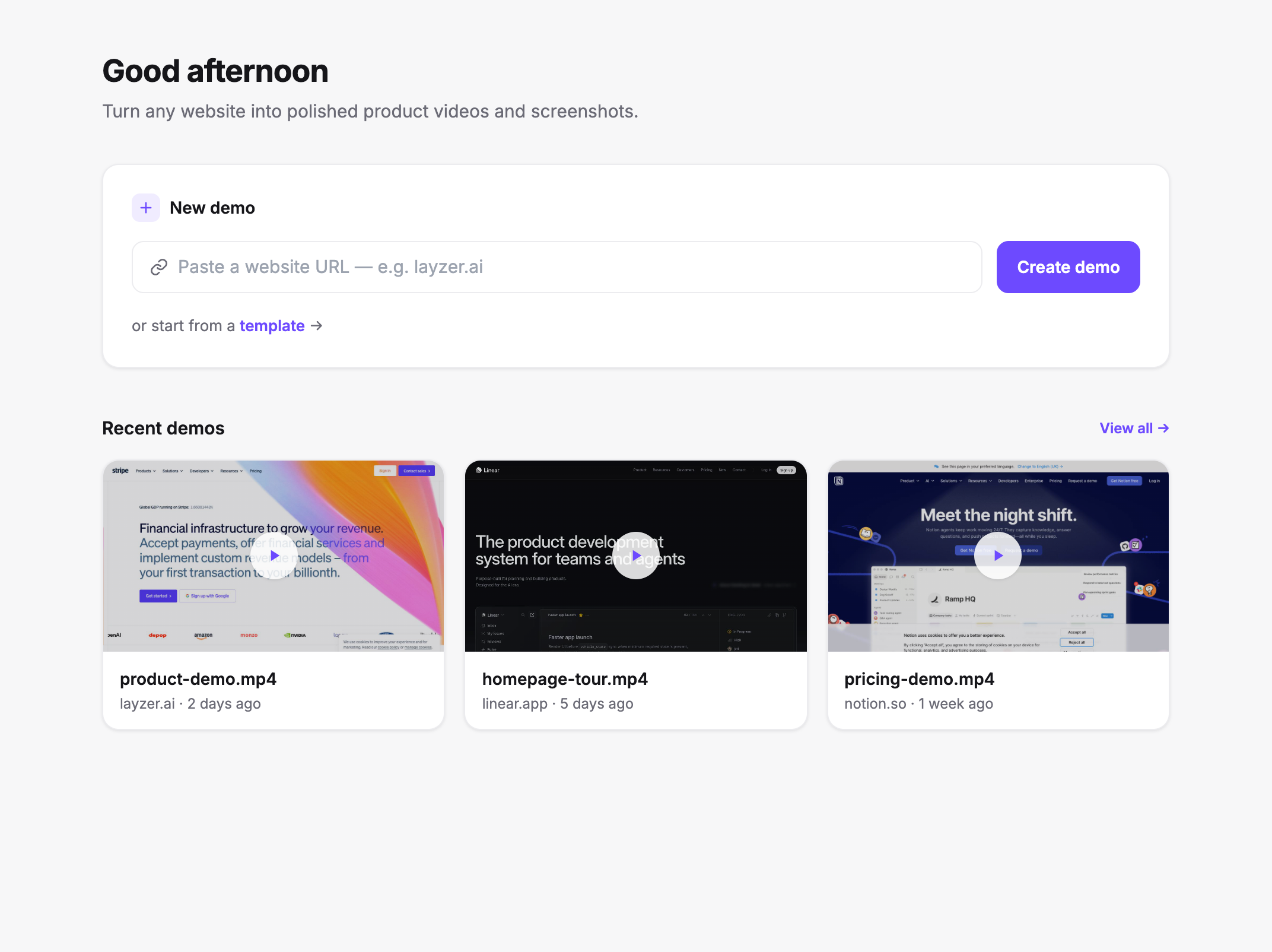 The Zepee app turning a website into demo videos and screenshots