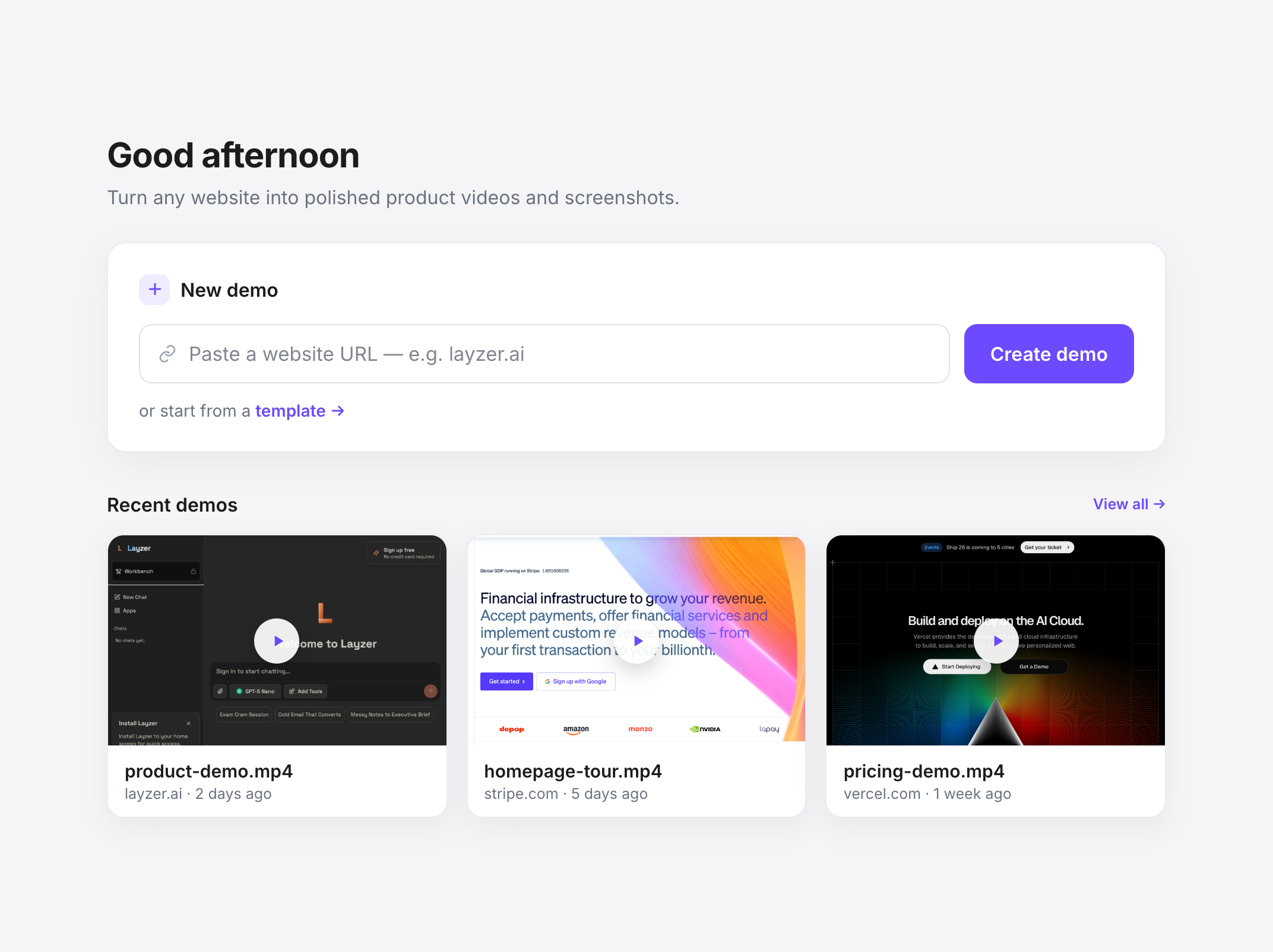 The Zepee app turning a website into demo videos and screenshots